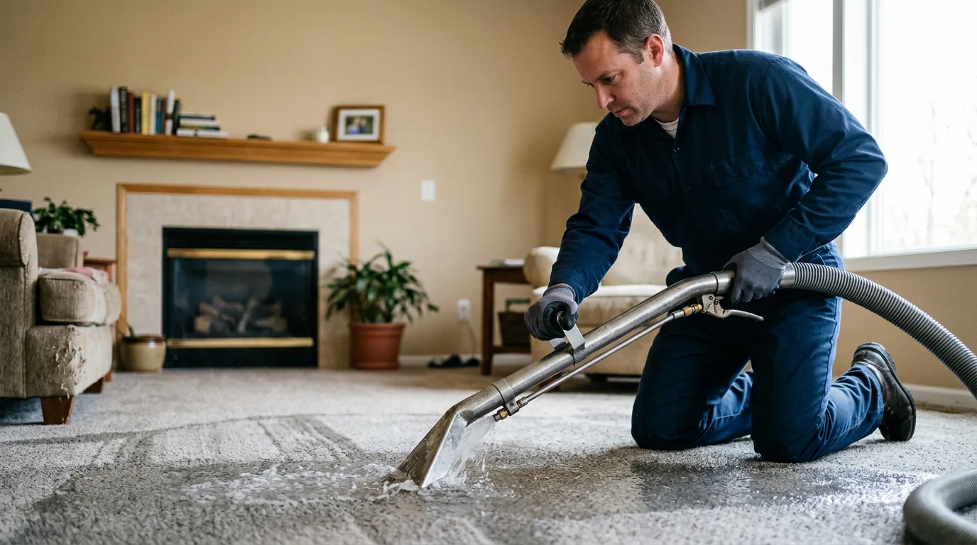 Water damage restoration technician working near Greenwich, KS